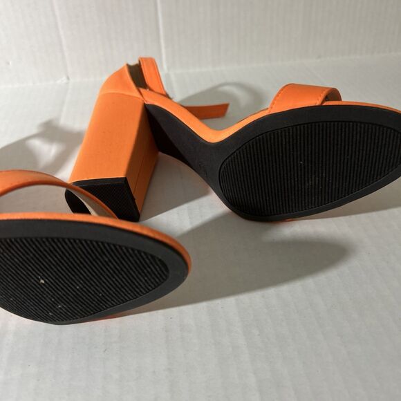 Womens Size 10 Shoes Orange Satin Style Strappy Sandals Block Heel Fall Autumn - Picture 6 of 12